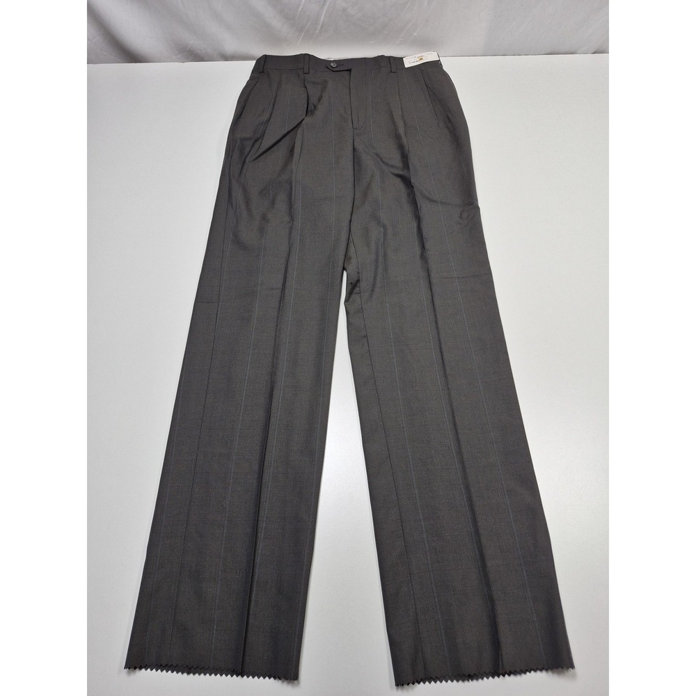 Majer Suit Pants Mens 33x36 Gray Merino Wool Pinstripe Pleated Unhemmed NWT